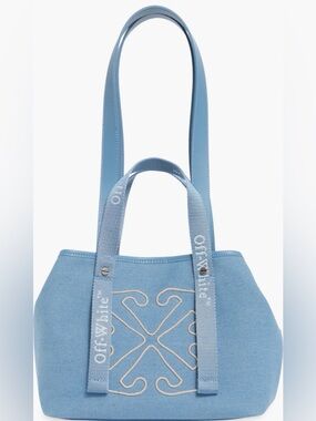 AUTHENTIC Off-White Powder Blue Canvas Tote with Embroidered Logo